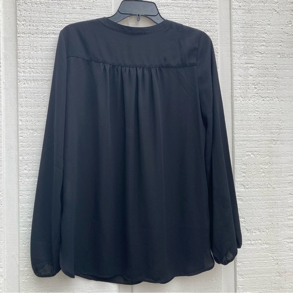 Sheer Black top Max Studio Full Statement Sleeve Button Flowy Medium - Picture 5 of 5